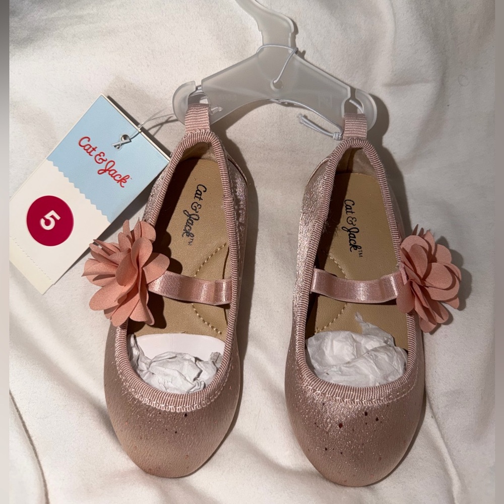 Cat & Jack Girls Pink Glitter Flower Mary Jane Shoes Toddler Size 5 NWT